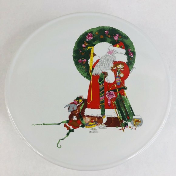 Vintage 1981 JL Hudson Santa Claus Cake Stand Round Christmas Pedestal Plate - Picture 1 of 7